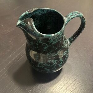 Bennington Potters Black and Teal Spongeware Pitcher 2072 Vermont Pottery